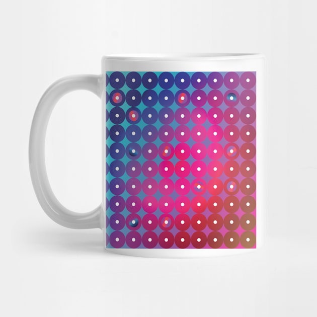 Abstract futuristic circles with white dots inside in blue, pink and red palette by IngaDesign